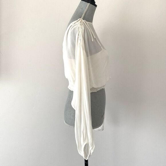 Anthropologie White Crop Sheer Blouse sz S Balloon Sleeve Romantic Feminine NWOT - Picture 4 of 13